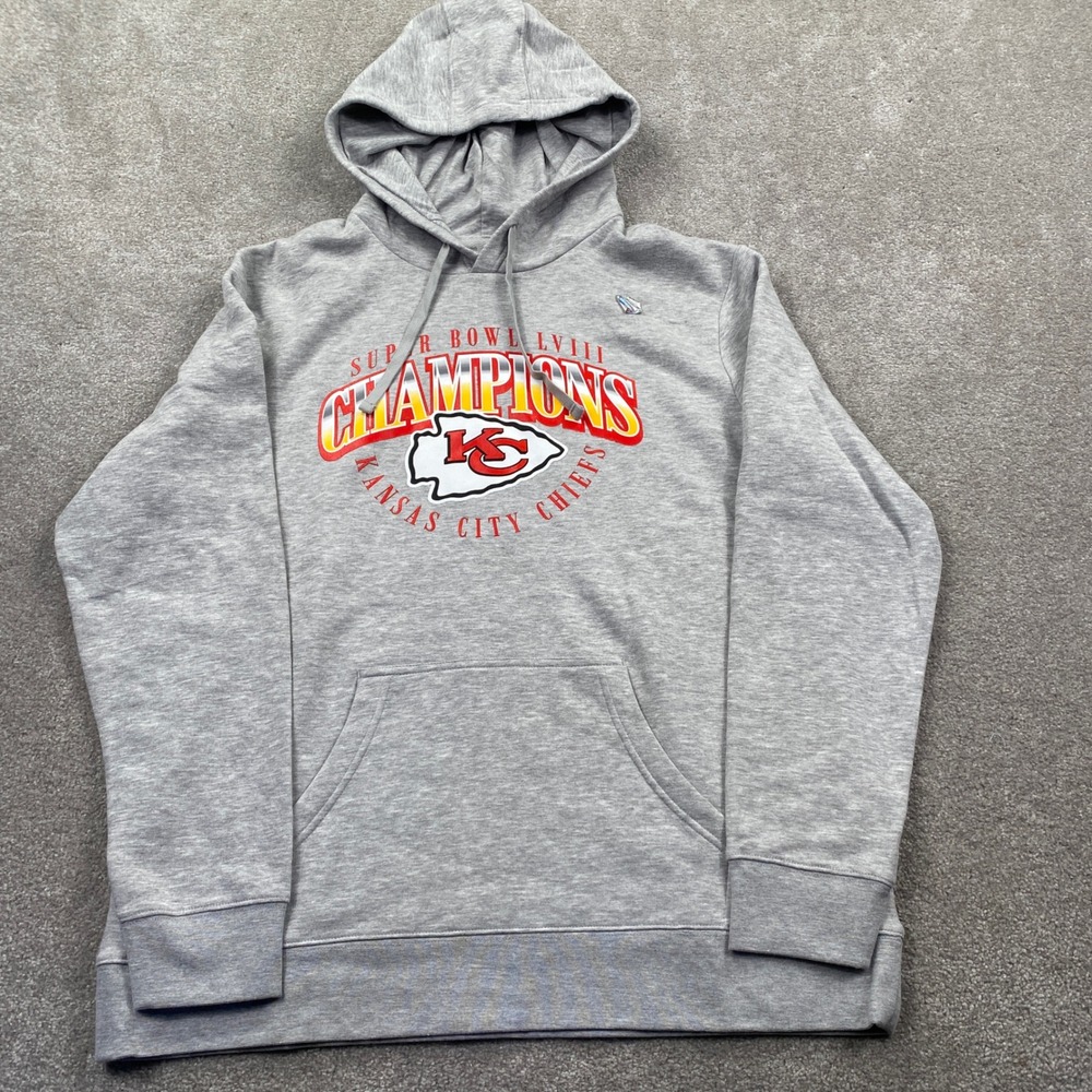 NFL Hoodie Mens XL Grey Kansas City Chiefs Super Bowl LVIII Champions Pullover